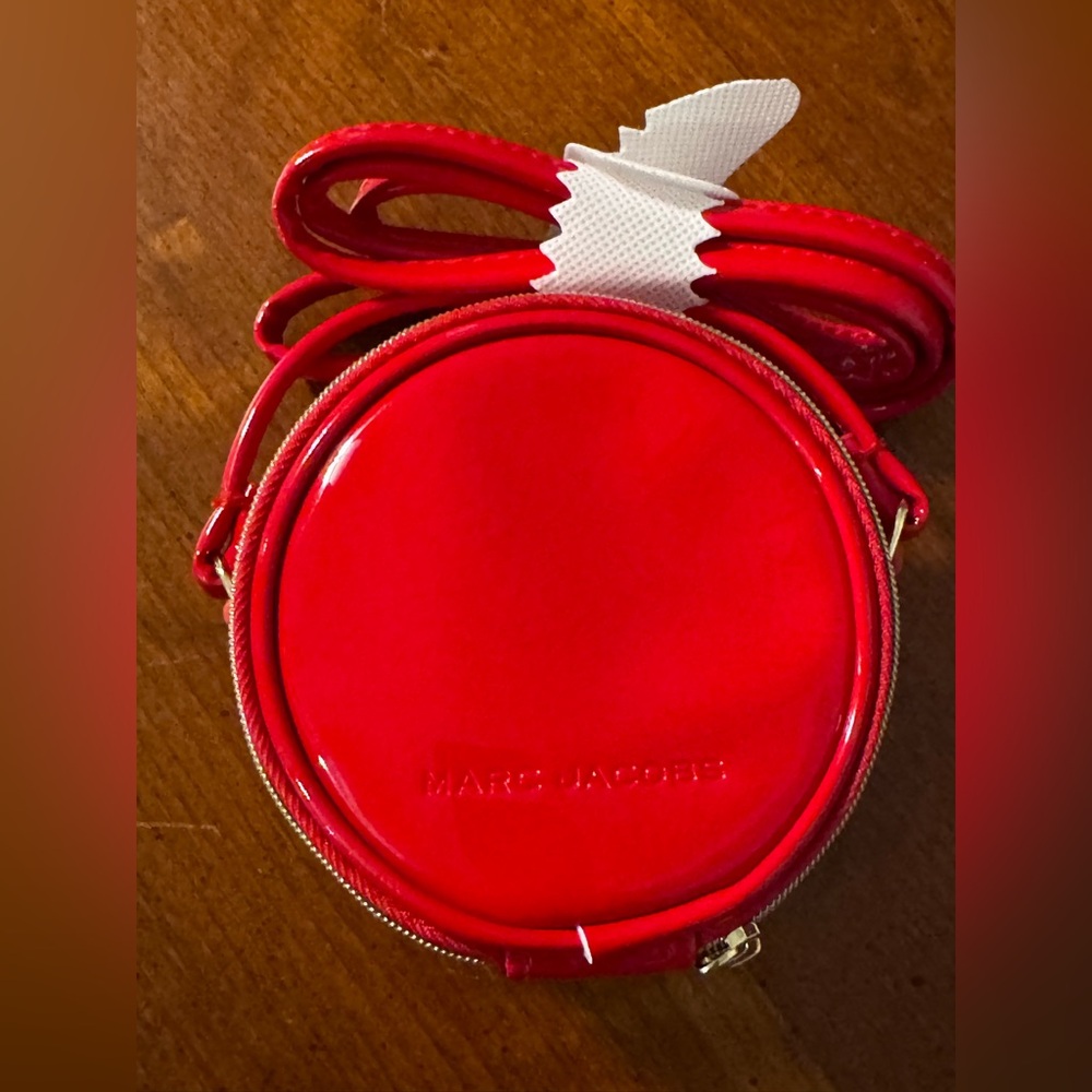 Marc Jacobs Mini 4" Red Patent Leather Crossbody Round Circle Canteen Bag New